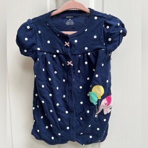 Carter’s 9M Blue and White Polka Dot Elephant Short Sleeve Girls Romper